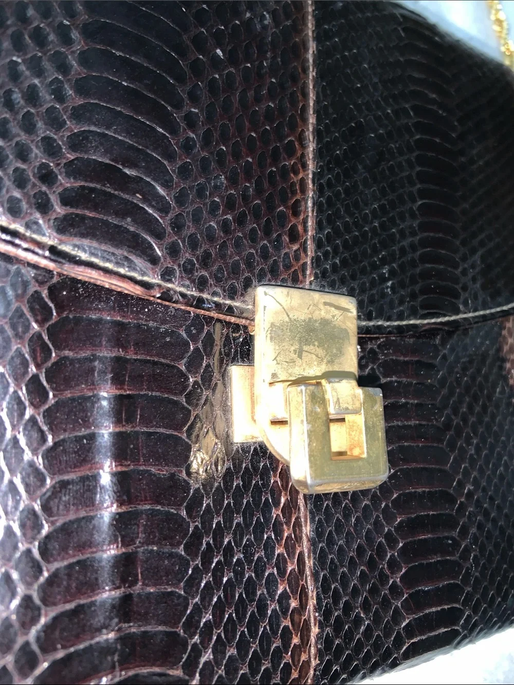 Black/Brown Textured SNAKE SKIN Shoulder Bag with Gold Chain and Lock